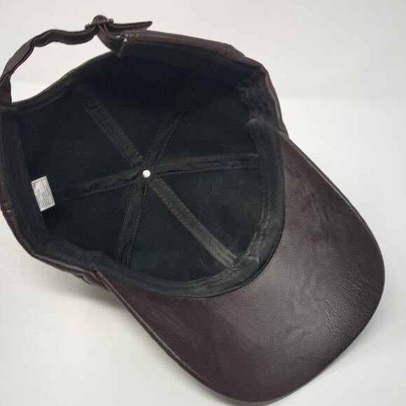 Fashion Style Baseball Cap Brown One Size Adjustable Faux Leather 6 Panel Blank - Picture 7 of 9